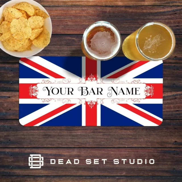 Personalised Bar Runner, Custom Bar Mat, Home Pub, Cocktail Bar, Union Jack Flag