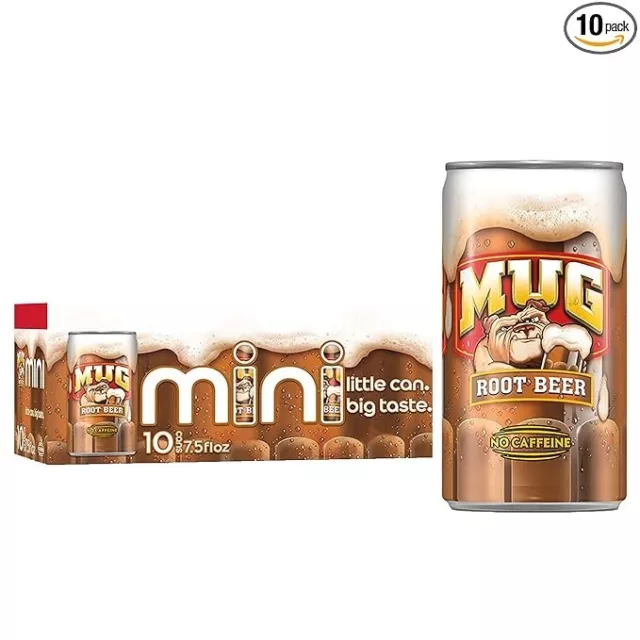 Mug Root Beer Soda, 7.5 Ounce Mini Cans, 10 Pack; Fresh, New, Fast Free Shipping