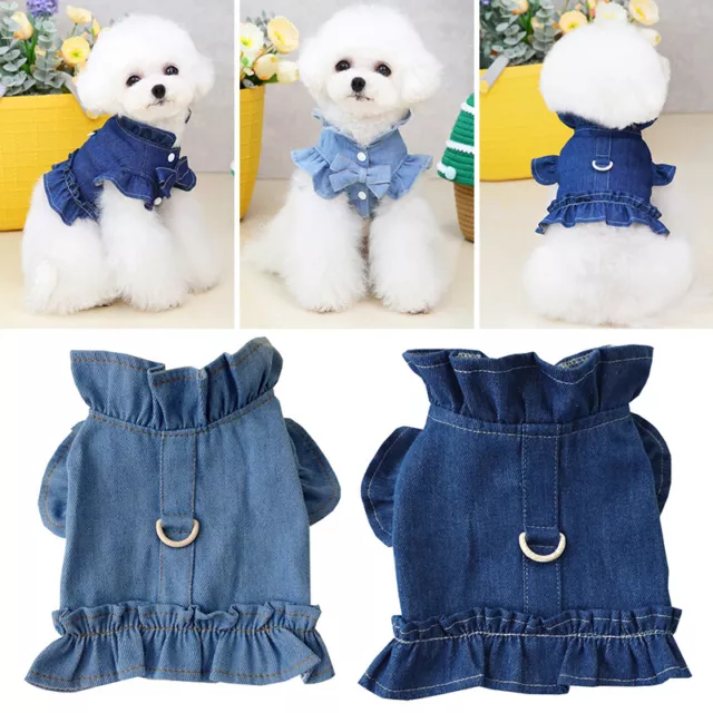 🔥 Pet Dog Vest Harness Jeans Jacket Cat Puppy Clothes Classic Ruffles Dog # 3