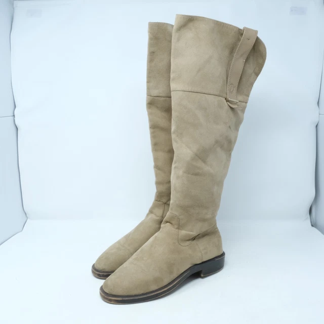 STIVALI ALTI ZARA Trafaluc pelle scamosciata marrone taglia UK 4