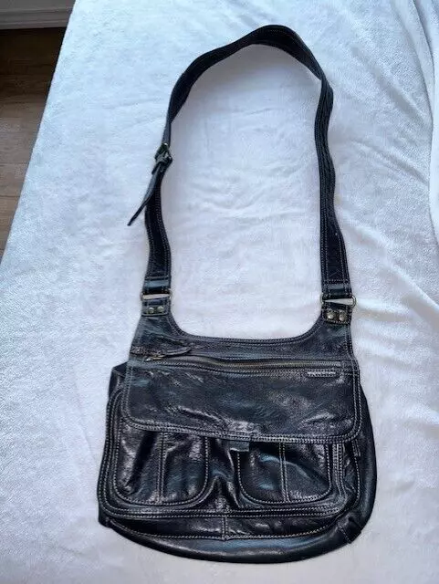 Fossil Vintage Black Leather Shoulder Bag/Purse, Built in Wallet Pocket, ZB8945