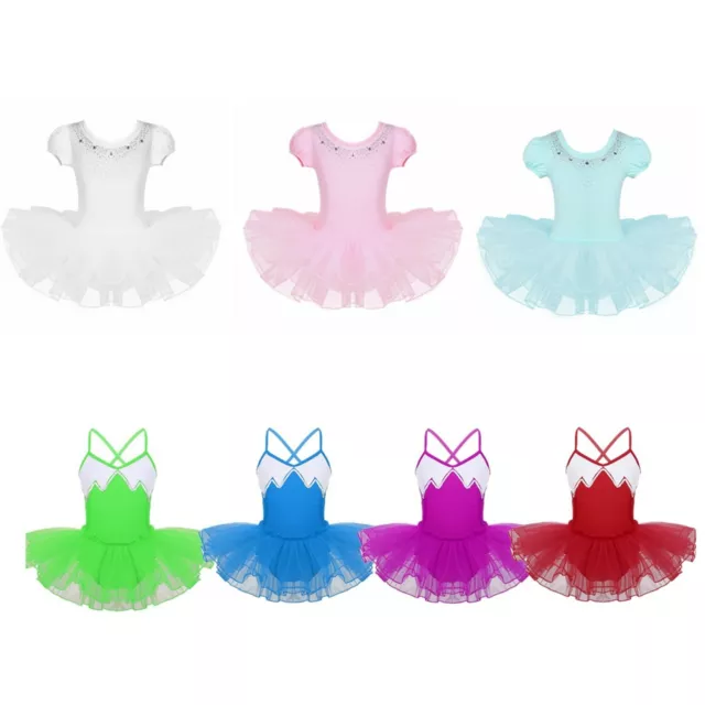 Kids Girls Ballet Dance Wear Child Leotard Tutu Dress Gym Mesh Skirt Costumes