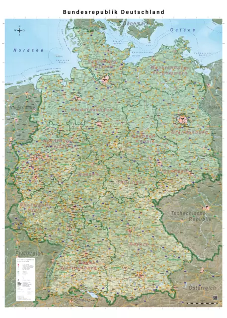 XL Deutschlandkarte (politisch) Wandkarte Bundesrepublik Poster 140 x 100 cm