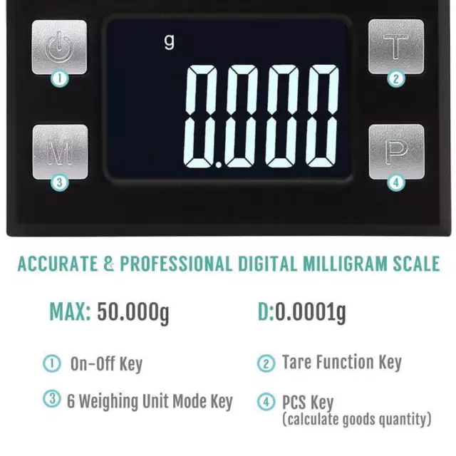 Mini LED Digital-Waage Taschenwaage Goldwaage Feinwaage Küchenwaage 0.001g-50g 3