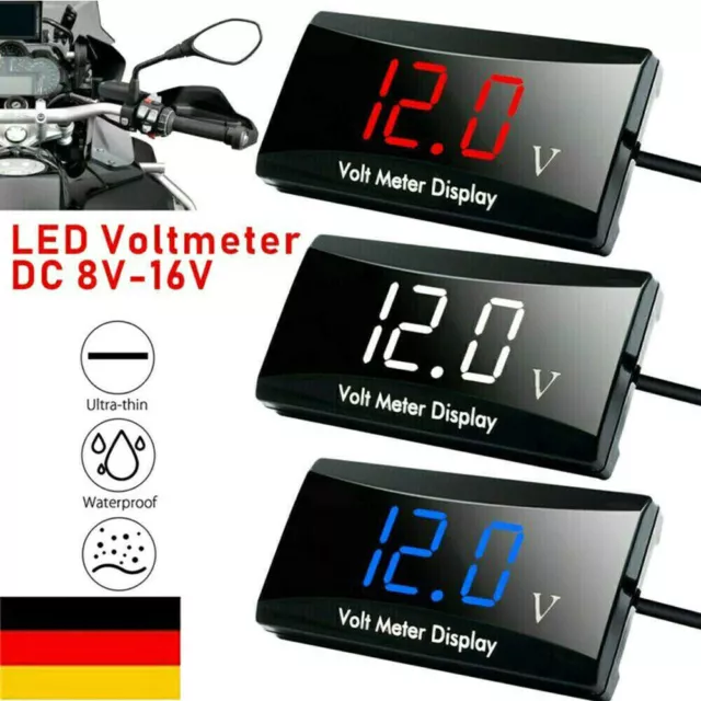 LED Digital Panel Meter Voltmeter 12V Auto Motorrad Voltanzeige Spannungsanzeige