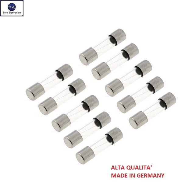 10PZ FUSIBILE 1,25A RITARDATO RITARDANTE 250V FUSIBILI A TUBO 5X20mm IN VETRO