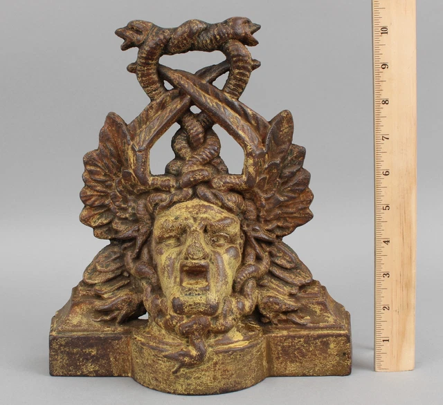 Large Antique Cast Iron Medusa Gothic Mythological Snake Doorstop NO RESERVE