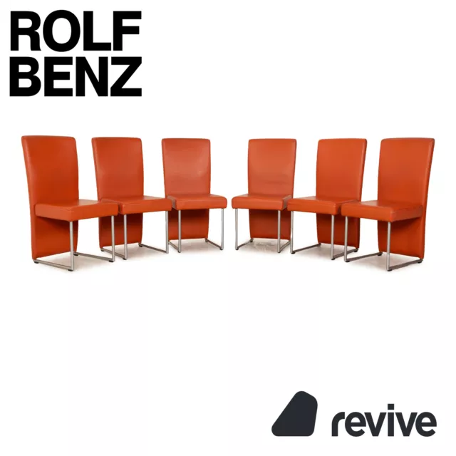 6er Ensemble Rolf Benz 7400 Cuir Chaise Rouge Terre Cuite Salle à Manger