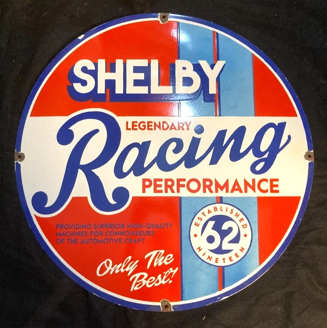 Vtg SHELBY RACING LEGENDARY PERFORMANCE PORCELAIN SIGN Rare Advertising 30" Dia.