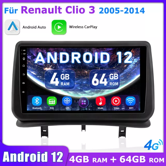 4+64G 8 Kern Autoradio Carplay GPS Navi BT 4G WIFI Für Renault Clio 3 2005-2014