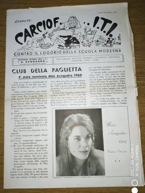 CARCIOFITI  Giornale I.T.I. Amedeo AVOGADRO Torino scuola rivista 25febbraio1960