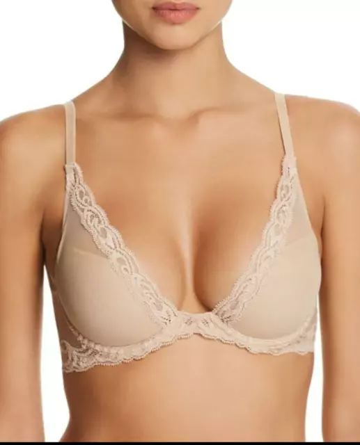 Excellent NATORI 730023 Beige Feathers Contour Plunge Bra Size: 36C