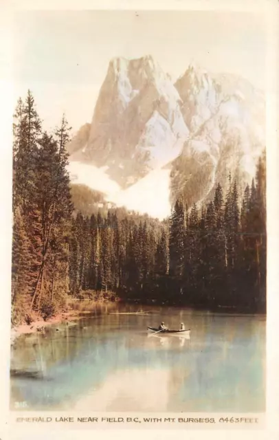 RPPC EMERALKD LAKE NEAR FIELD B.C. MT. BURGESS CANADA REAL PHOTO POSTCARD 1920s