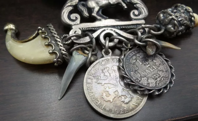 Great Antique Alpine Italian/Austrian 800 Silver & Coin Belt Key or Purse Chain
