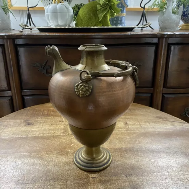 antique or vintage solid brass & copper French heavy hanging ornate pitcher pot