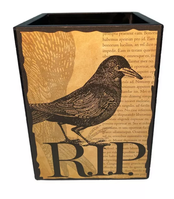 RIP Black Crow Raven Bird Pencil Brush Holder Storage Container Primitive Poe