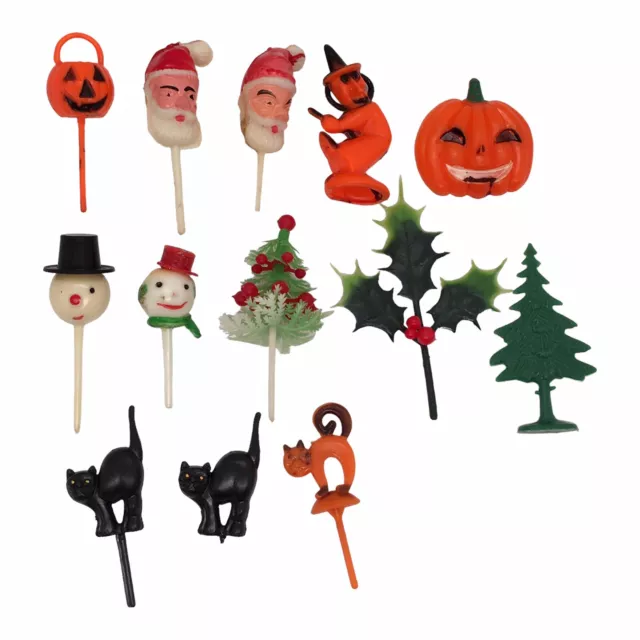 Vintage Christmas/Halloween Cake Cupcake Topper Plastic Picks Mixed LOT