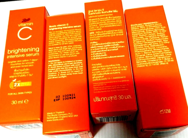 4 piezas. Botas Brillantes Suero Intensivo 2 x Vitamina C/ Lo mejor para Todos los Tipos de Piel