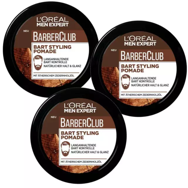 3x 75ml Loreal Men Expert Barber Club Bart Styling Pomade mit Zedernholzöl