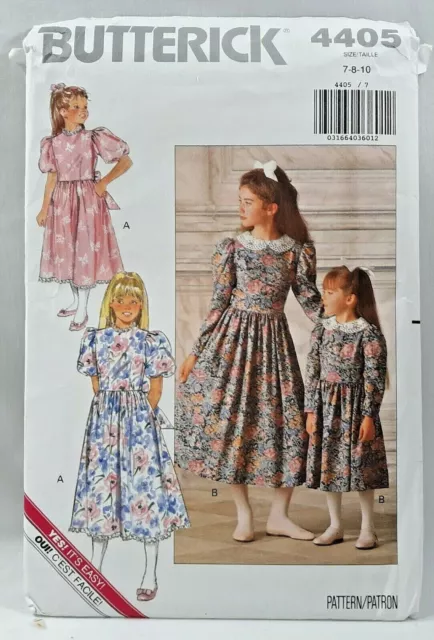 1989 Butterick Sewing Pattern 4405 Girls Dress 2 Styles Size 7-8-10 Vintage 5580