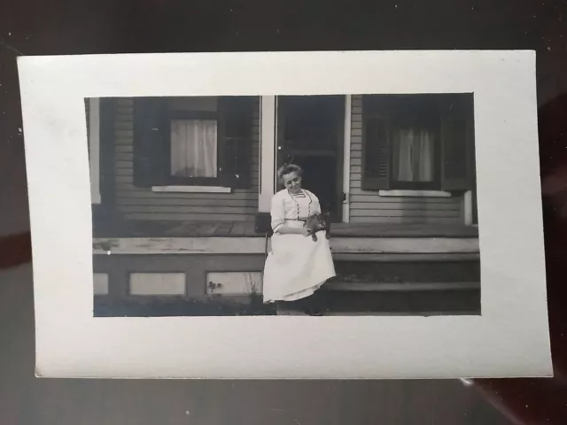 RPPC - Woman on Porch w/ Cat in Lap - 1907-14, Rough Edges
