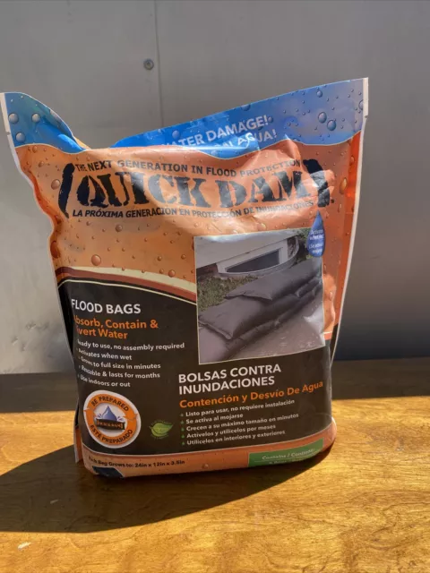 QUICK DAM Self-Absorbing Flood Bags ~ Pack of (6) Bags ~ 24" x 12" x 3.5"