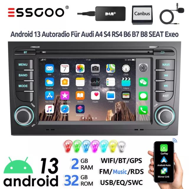 Für Audi A4 S4 RS4 B6 B7 B8 SEAT EXEO DAB+ Android 13 Autoradio Navi RDS Carplay