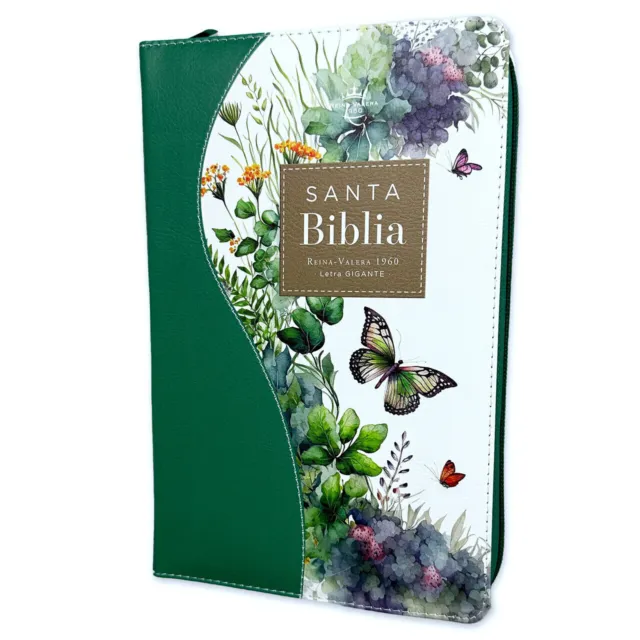 Biblia para Mujer Letra Gigante 14 puntos RV1960 mariposas con indice y cierre