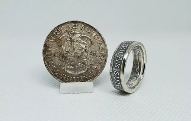 Bague pièce de monnaie 2 Shillings d'Afrique du Sud en argent (coin ring)