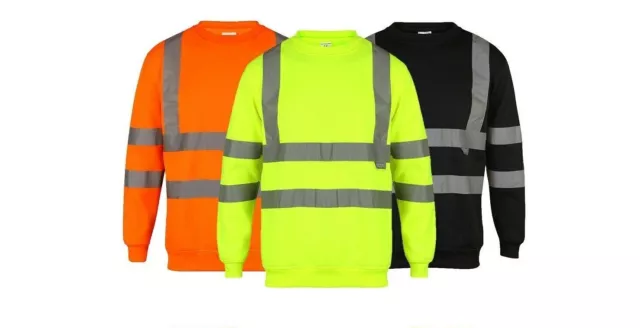 High Visibility Mens Hi Vis Viz Long Sleeve Sweatshirt Crew Neck Work Top Shirt