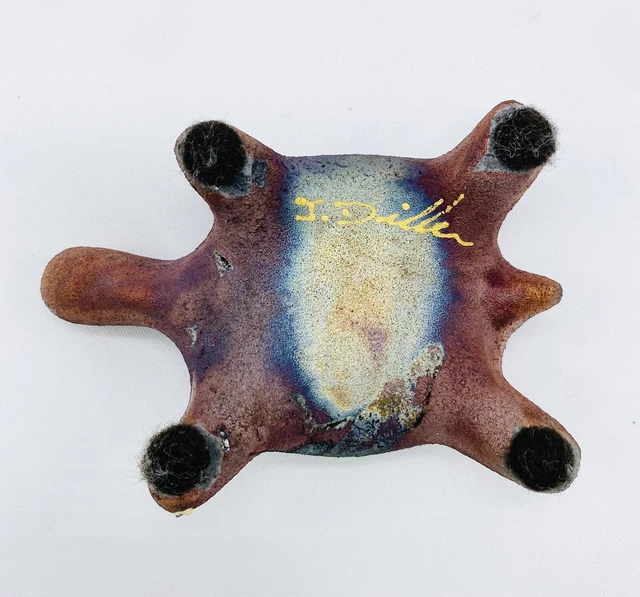 Southwestern Design Jeremy Diller Raku Studio Pottery Turtle Signed 3.25" 6
