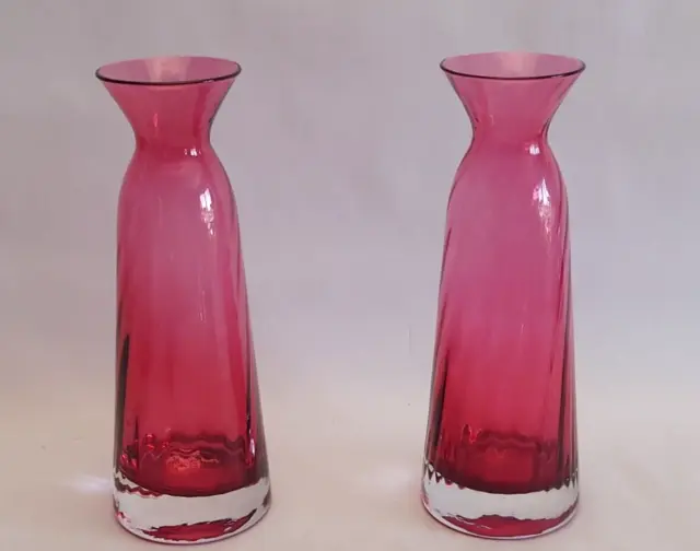 Dartington Pair of Cranberry Glass Vase Hand Blown 7 3/4 Inch