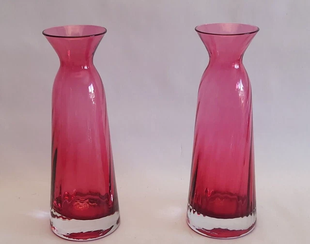 Dartington Pair of Cranberry Glass Vase Hand Blown 7 3/4 Inch