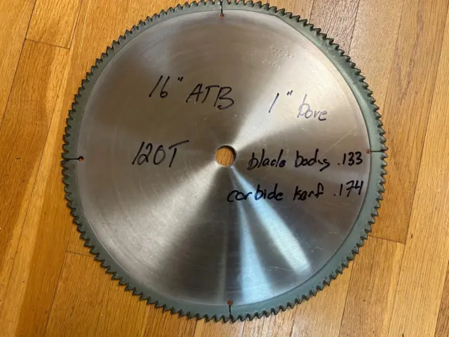 American 16" 120 tooth 1" bore  ATB Industrial Crosscut Saw Blade
