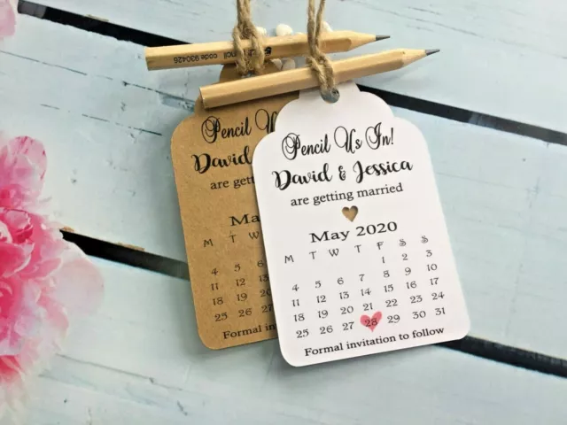 Pencil Us In Calendar Save the Date Tags Rustic Cards with Envelopes Wedding PT4