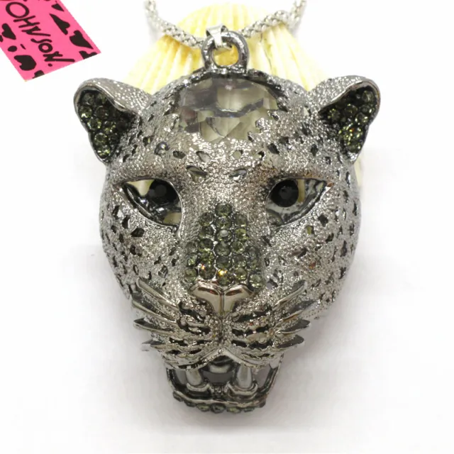 New Shiny Crystal 3D Big Gray Panther Head Sweater Fashion Women Chain Necklace