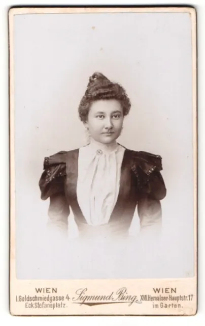 Fotografie Sigmund Bing, Wien, Portrait junge Dame im eleganten Kleid mit Krage