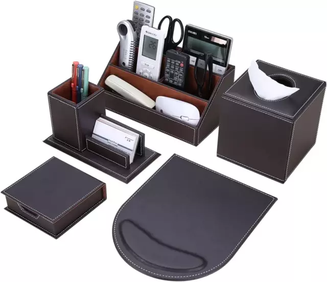 KINGFOM 5PCS/SET Office Accessories Desk Organizer Sets Leatherette Supplies, Ti