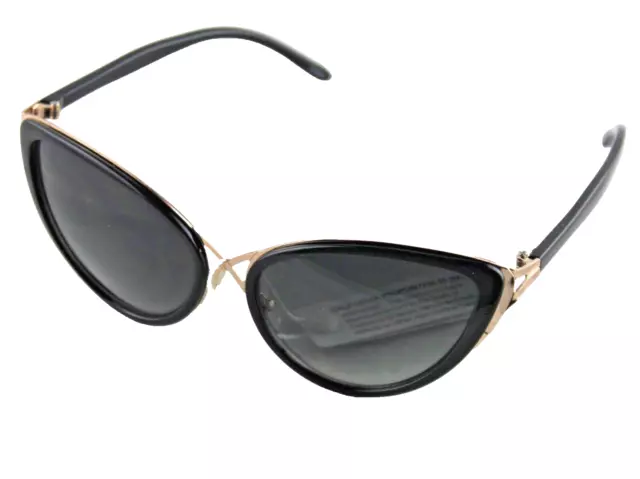 SUNGLASSES - Retro Cat Eye Vintage  Black Frame Gold Trim Oversized Women Men