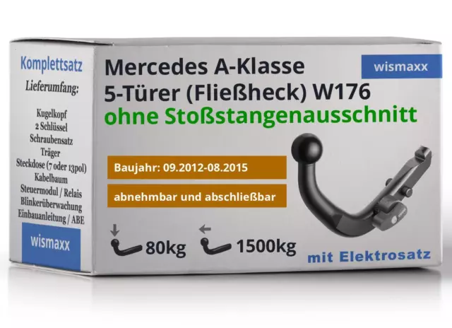 Anhängerkupplung für Mercedes A-Klasse 12-15 abnehmbar BRINK +13pol E-Satz spez