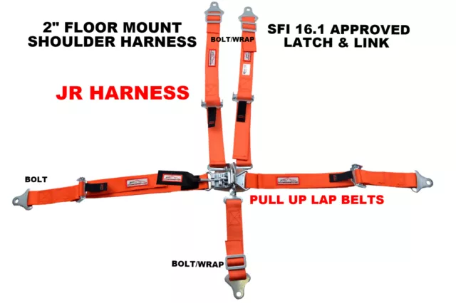 Quarter Midget Sfi 16.1 Race Harness Floor Mount Latch & Link  Belt Orange