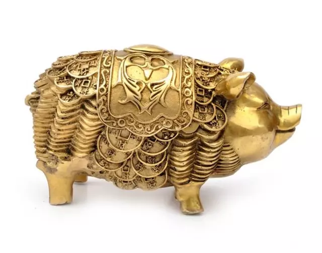 Collectable Chinese Handwork Old Copper Money Coin Pig Statue