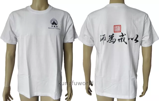 Men's Kung fu T-shirt Chinese Wushu Martial arts Jacket White Cotton Calligraphy