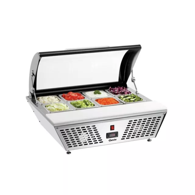 Vitrine inox réfrigérée 67 Litres, 8 x GN 1/6, couvercle rabattable, 70 W, 220 V