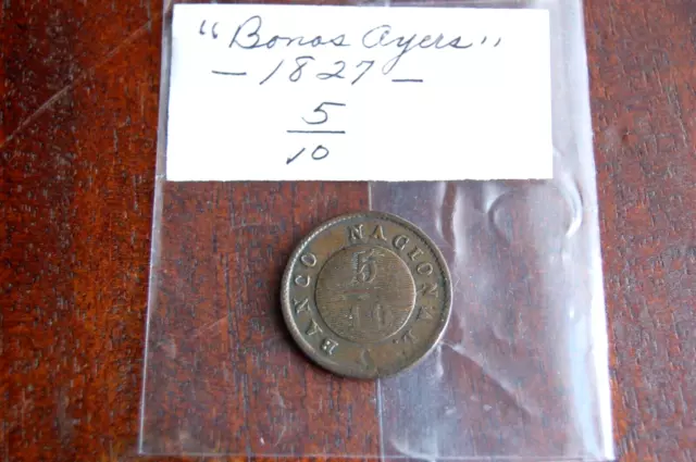 1827 Argentina. 5/10 Real. Buenos Aires. Copper.