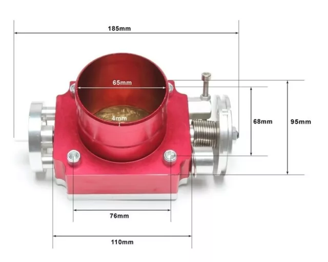 DROSSELKLAPPE 65mm AUS ALU CNC IN ROT UNIVERSAL MIT ADAPTER-PLATTE KOMPLETT SET 2