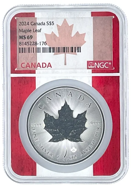2024 Canada 1oz Silver Maple Leaf NGC MS69 - Flag Picture Core