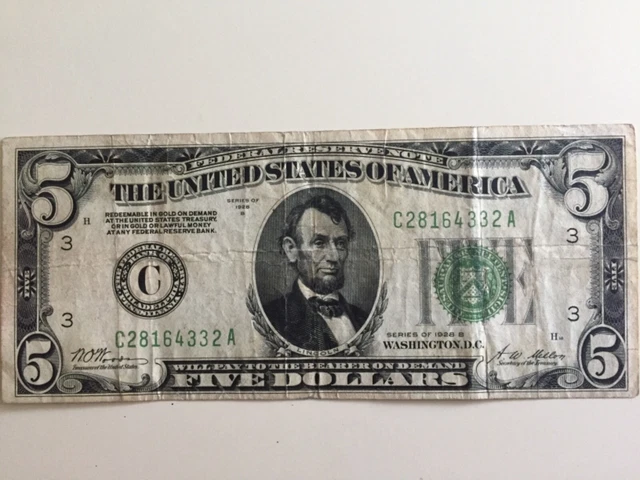 $5 1928 B (( LIGHT GREEN SEAL )) Federal Reserve Note **