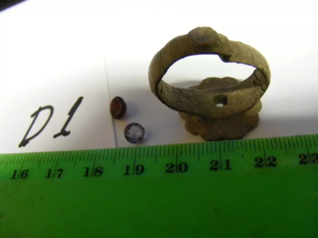 Ancient Byzantine bronze Ring, ,,With  Garnet Gemstone.22mm size inside. (D1).