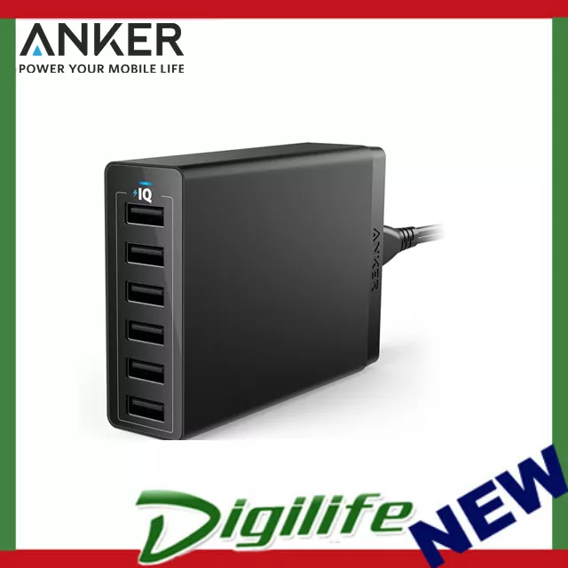 Anker PowerPort 60W 6 Port USB Desktop Wall Charger Black A2123T11